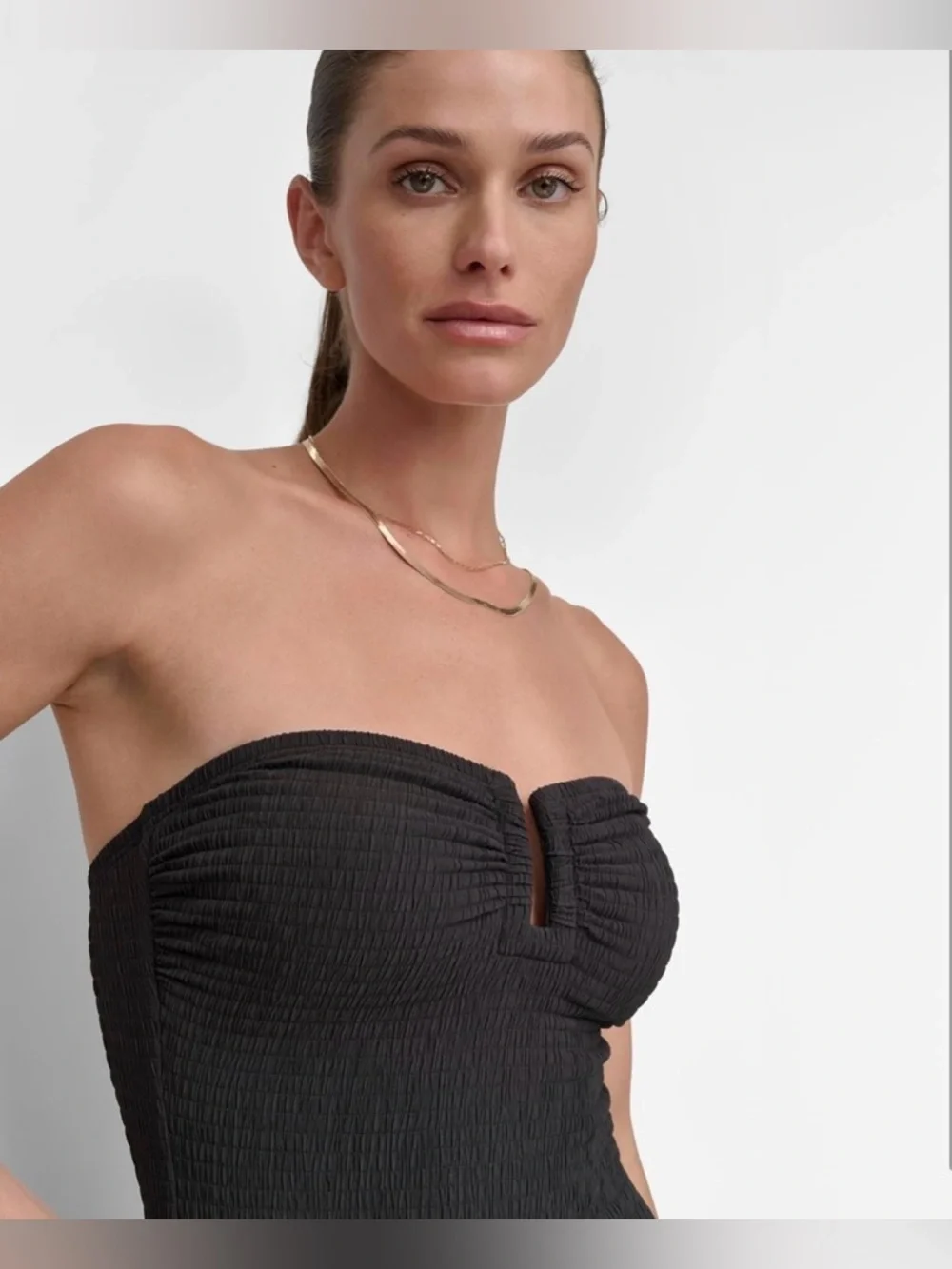 NWT A122 DKNY Women's Black Strapless Bandeau One Piece Swimsuit size Medium - Picture 3 of 7